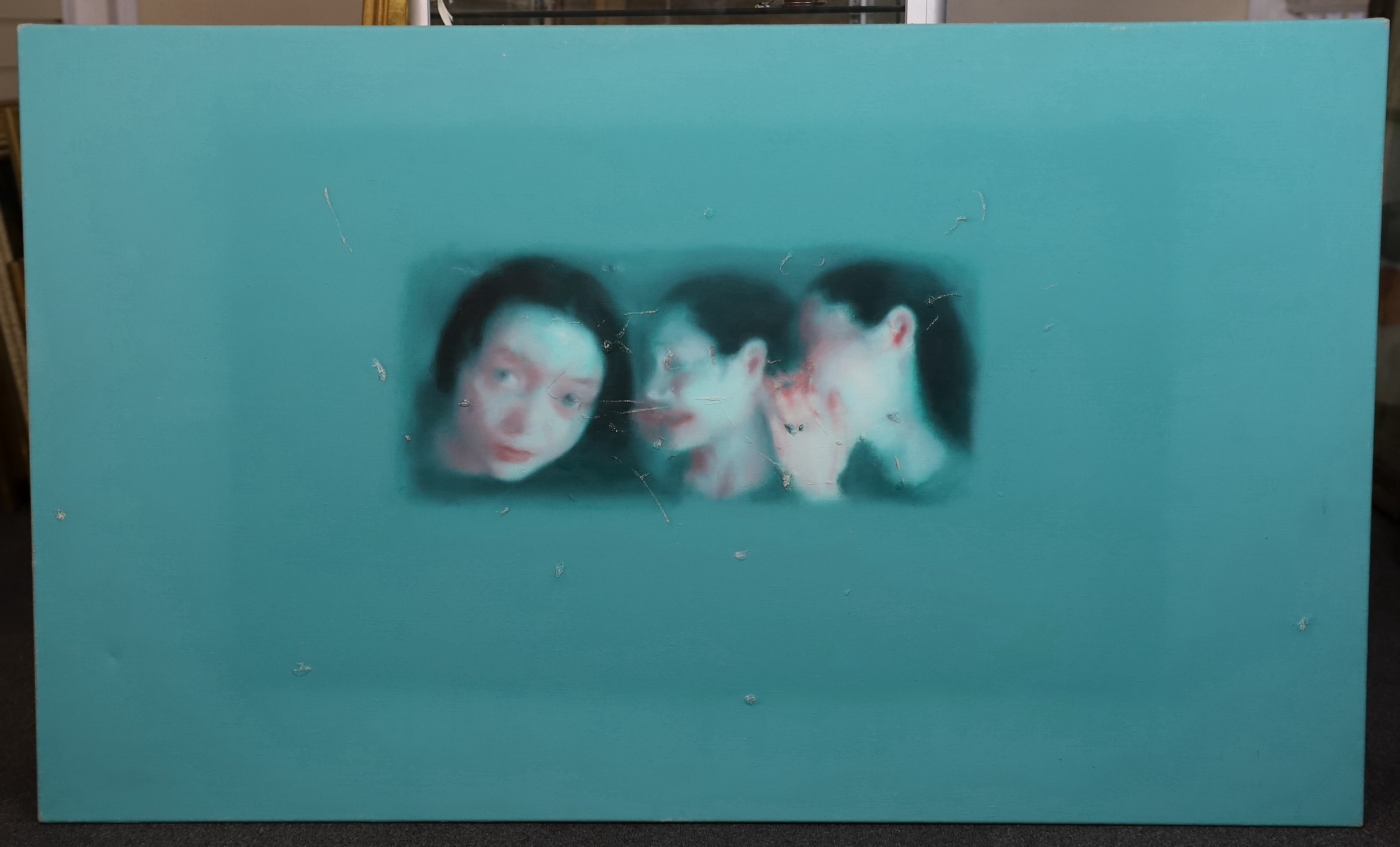 Chen Liang Jie (Chinese, b.1971), 'Whispers', oil on canvas, 90 x 150cm, unframed